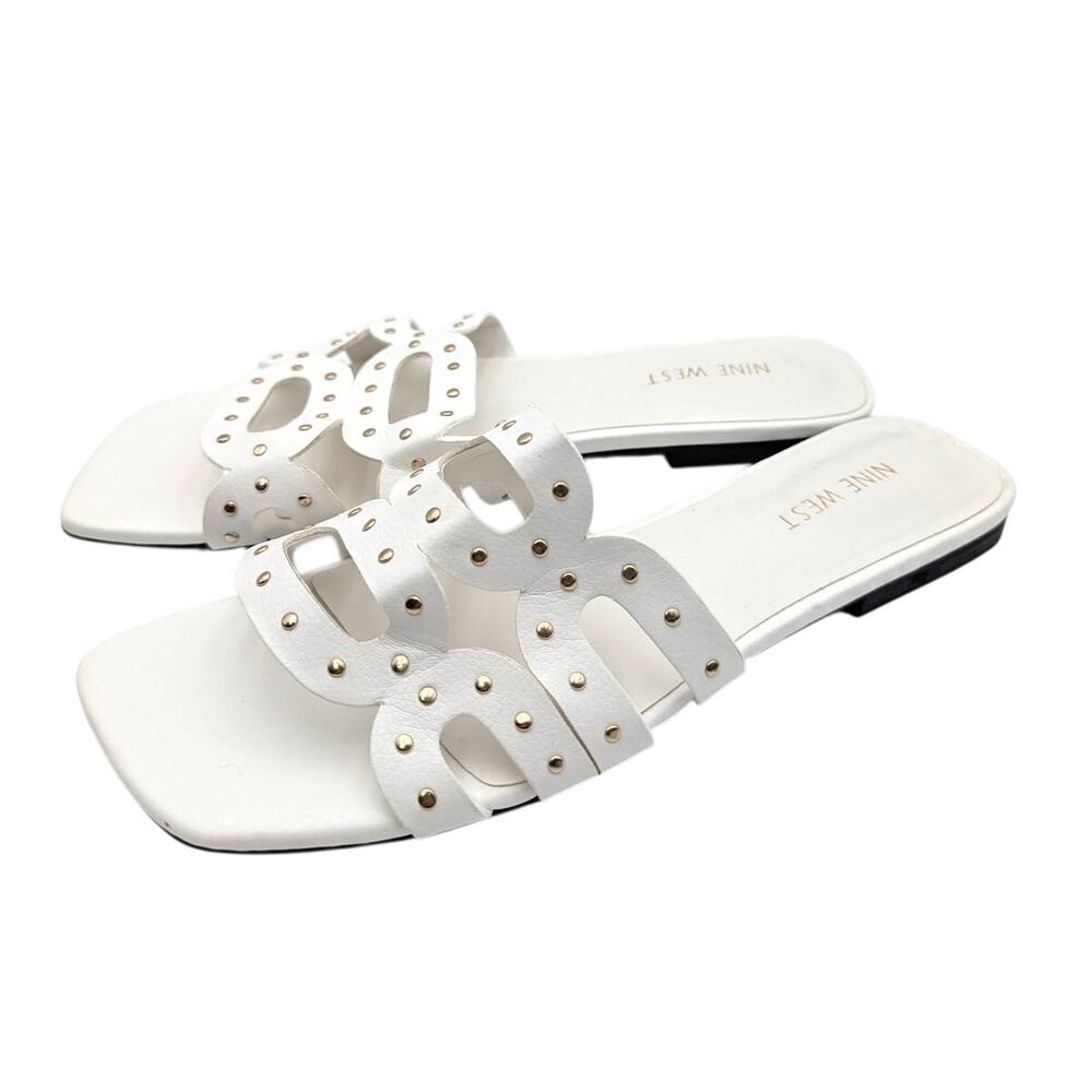 Nine West Mckinna 3 Slide Sandal Open Toe Women's White Size US9M EU39.5